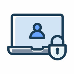 Wall Mural - laptop security user data protection single isolated icon with dash or dashed line style