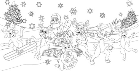 Wall Mural - santa reindeer sled coloring 2021