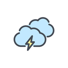 Fototapete - Two clouds with lightning color line icon. Weather and Climate vector outline colorful sign.