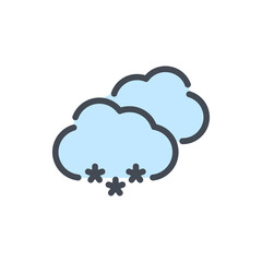 Fototapete - Two clouds with snow color line icon. Weather and Climate vector outline colorful sign.