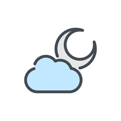 Wall Mural - Moon crescent with cloud color line icon. Weather and Climate vector outline colorful sign.