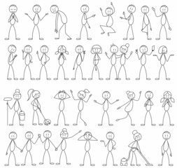 Sticker - stick figure, people set on white background, vector, isolated