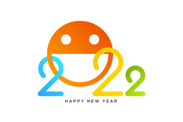 Wall Mural - Happy New Year 2022 text typography design in colorful style with smiley emoji, vector illustration