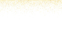 Wide Gold Glitter Holiday Confetti On White Background. Vector