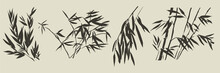 Asian Bamboo Leaves Elements Silhouette