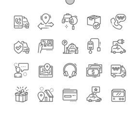 Poster - Taxi service. Driving license and taximeter. Electric vehicle. Trip rating. Urban transportation. Pixel Perfect Vector Thin Line Icons. Simple Minimal Pictogram