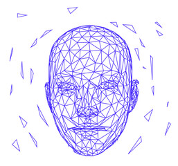 Poster - Low polygonal 3D wireframe mesh of a human head. Concept illustration for Machine Learning, Artificial intelligence and Neural Network themes.