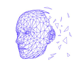 Aufkleber - Low polygonal 3D wireframe mesh of a human head. Concept illustration for Machine Learning, Artificial intelligence and Neural Network themes.