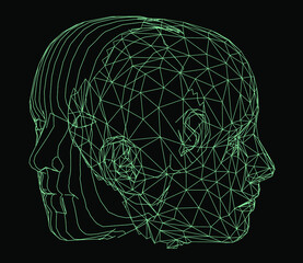 Aufkleber - Low polygonal 3D wireframe mesh of a human head. Concept illustration for Machine Learning, Artificial intelligence and Neural Network themes.