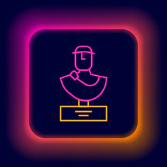 Poster - Glowing neon line Ancient bust sculpture icon isolated on black background. Colorful outline concept. Vector