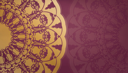 Wall Mural - Burgundy banner with a mandala with gold ornaments and a place for the text