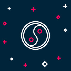 Sticker - Line Yin Yang symbol of harmony and balance icon isolated on blue background. Colorful outline concept. Vector