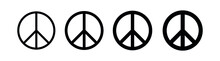 A Set Of Peace Signs Of Different Thicknesses. Peace Symbols, Peace Pictograms Isolated On White Background. International Symbol Of The Antiwar Movement Of The Disarmament Of The World, Vector.