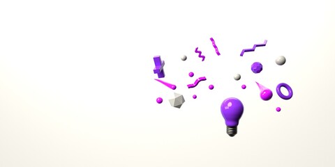Poster - Light bulb with flying geometric shapes - 3D render