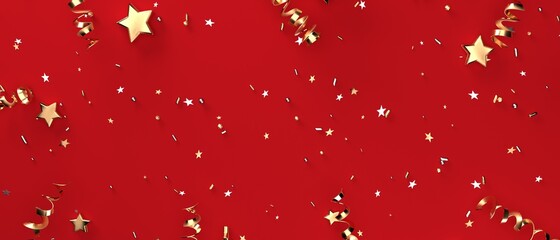 Wall Mural - Serpentine streamers with stars and confetti - 3D render illustration