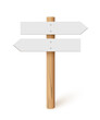 Signpost with blank direction signs on road. Wooden stick with white arrow boards vector illustration. Retro street post isolated on white background. Simple empty crossroad banners
