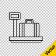 © Kostiantyn - Black line Scale with suitcase icon isolated on transparent background. Logistic and delivery. Weight of delivery package on a scale. Vector