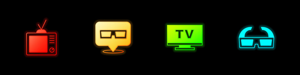 Sticker - Set Retro tv, 3D cinema glasses, Smart Tv and icon. Vector