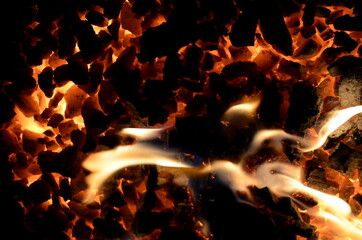 Poster - Combustion of small plastic objects on a burning coal.