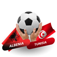 Soccer football competition match, national teams albenia vs tunisia