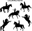 a set of silhouettes of female riders isolated on a white background, seamless background, pattern for decoration, equestrian
