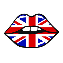 The Flag Of United Kingdom On The Lips. Vector Illustration National Flag To Independence Day On The Lips Of United Kingdom. 