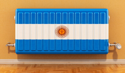 Wall Mural - Heating radiator with Argentinean flag on the wall. Heating in Argentina. 3D rendering