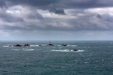 Gale-force Conditions At Longships Lighthouse Off Land's End, Cornwall, UK