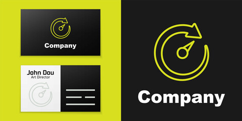 Poster - Logotype line Digital speed meter icon isolated on black background. Global network high speed connection data rate technology. Logo design template element. Vector