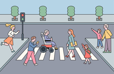 Fototapete - People are crossing the crosswalk. people crossing safely. people crossing dangerously. flat design style vector illustration.