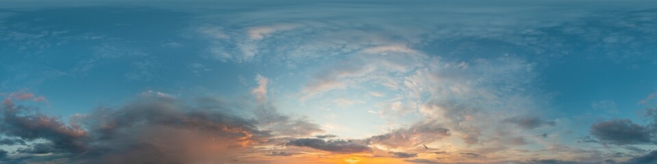 dark blue sunset sky panorama with cirrus clouds. seamless hdr pano in spherical equirectangular for