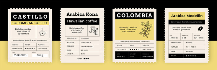 vintage coffee tag. retro label for arabica espresso package. paper product stickers design. minimal