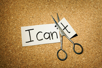Motivational business phrase I can't changed into I can by cutting t letter off