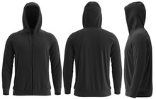 Hoodies, UP, BLACK, 3D Render Full Zipper Blank Male Hoodie Sweatshirt Long Sleeve, Men's 