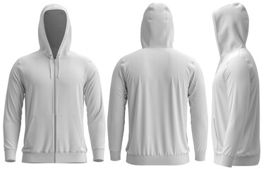 Wall Mural - Hoodies, UP, White, 3D render Full Zipper Blank male hoodie sweatshirt long sleeve, men's 