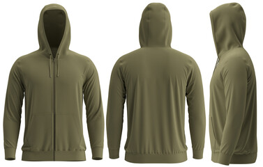 Wall Mural - Hoodies, UP, Olive , 3D render Full Zipper Blank male hoodie sweatshirt long sleeve, men's 