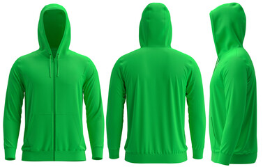 Wall Mural - Hoodies, UP, GREEN, 3D render Full Zipper Blank male hoodie sweatshirt long sleeve, men's 