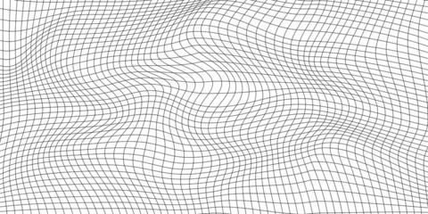 Poster - Abstract distorted wireframe wave. Vector curve surface background. Technology grid pattern. Mesh wave.