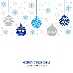 Poster - Christmas card with decorative balls and snowflakes