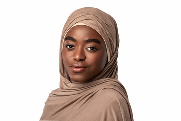 Wall Mural - Portrait of beautiful young muslim African american woman smiling