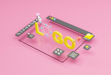 Fototapete - Graphic designer creative creator design logo artwork curve pen tool illustration equipment icons digital computer display workspace. Graphic design software. 3d rendering.