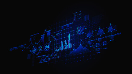 Poster - Financial data document graph chart report statistic marketing research development  planning management strategy analysis accounting. Financial business technology hologram concept. 3d rendering.