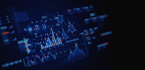 Poster - Financial data document graph chart report statistic marketing research development  planning management strategy analysis accounting. Financial business technology hologram concept. 3d rendering.