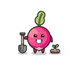 cute radish cartoon is planting a tree seed
