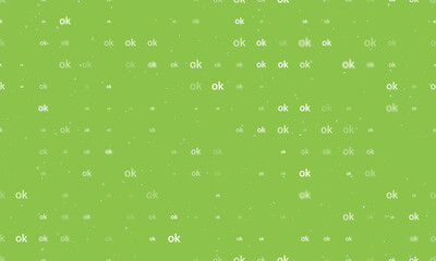 Poster - Seamless background pattern of evenly spaced white ok symbols of different sizes and opacity. Vector illustration on light green background with stars