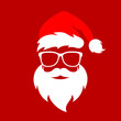 Cool Santa Claus face with beard and Christmas hat, vector cartoon