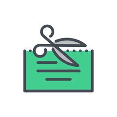 Poster - Discount coupon color line icon. Scissors with coupon vector outline colorful sign.