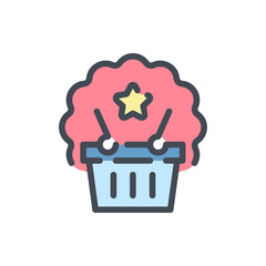 Poster - favorite product color line icon. shopping basket with star vector outline colorful sign.