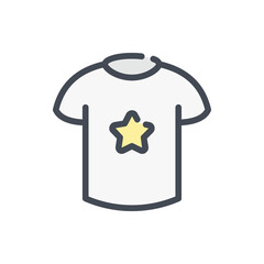 Poster - Tshirt with star color line icon. Apparel vector outline colorful sign.