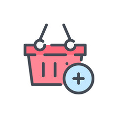 Poster - Add to shopping basket color line icon. Purchase a product vector outline colorful sign.